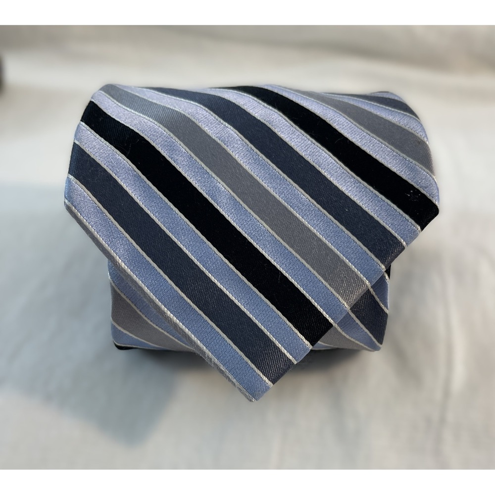 Jones‎ New York Tie 100% Silk Striped Blue Gray Black Necktie Classic Mens